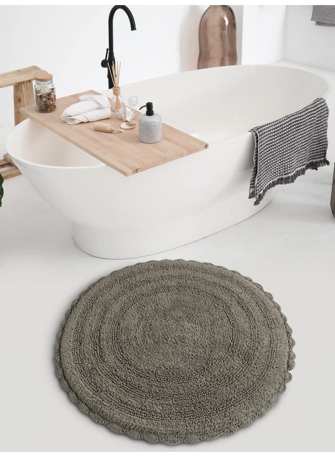 SASHAA WORLD Round Reversible Crochet Bath Mat, Super Absorbent 100% Cotton & Quick Dry Bath Rug for Bathroom Floor Mats (60 cm,Grey) - Image 1