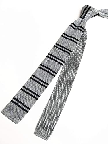 Elfeves Men Classic Grey Black Stripe Knit Silk Ties Designer Cotton Groomsmen Wedding Neckties Neckwear - Image 4