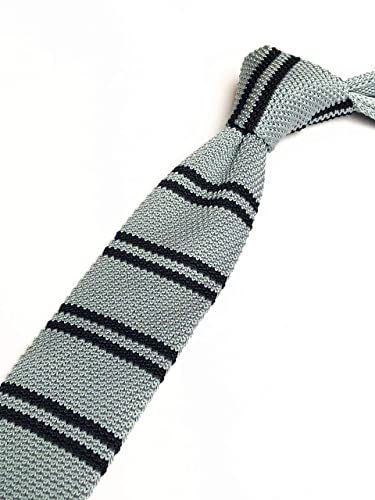 Elfeves Men Classic Grey Black Stripe Knit Silk Ties Designer Cotton Groomsmen Wedding Neckties Neckwear - Image 5