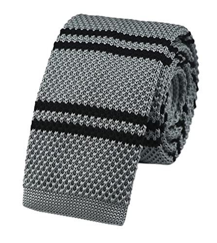 Elfeves Men Classic Grey Black Stripe Knit Silk Ties Designer Cotton Groomsmen Wedding Neckties Neckwear - Image 1