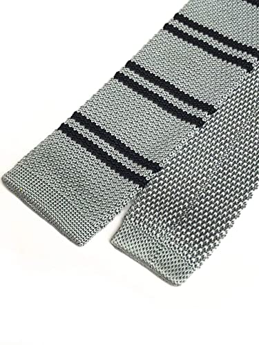 Elfeves Men Classic Grey Black Stripe Knit Silk Ties Designer Cotton Groomsmen Wedding Neckties Neckwear - Image 3