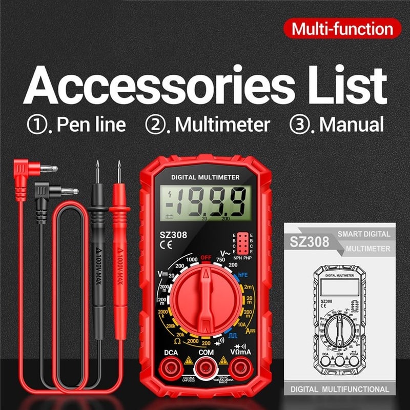 Red Pro Digital Multimeter SZ308 Electrical Tester Measures AC DC Voltage Current Resistance - Image 5