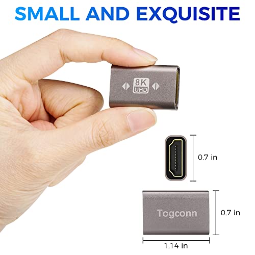 Togconn 8K HDMI Coupler 2 Pack, HDMI 2.1 Female to Female Connector HDMI Extension Adapter, Supports 4K@120Hz,8K@60Hz, 2K, Compatible with HDTV, Monitors, Laptop, Projector, PS5/4, Xbox X - Image 2