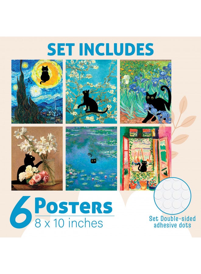 97 Decor 97 Decor Black Cat Poster - Retro Black Cat Decor, Funny Black Cat Wall Art Prints, Vintage Cat Wall Decor, Monet Matisse Van Gogh Cats Aesthetic Pictures for Home Bedroom (8x10 UNFRAMED)  - Image 1