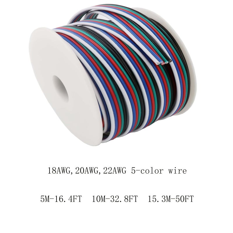 Five Color PVC Wires 18AWG 20AWG 22AWG Tinned Copper Flexible Low Voltage Wire 15V 2V 24V 36V 5C22AWG 16.4FT For FCOB COB 5050 SMD RGBW LED Strip Lights Automotive Wiring Light Strings Marine - Image 3