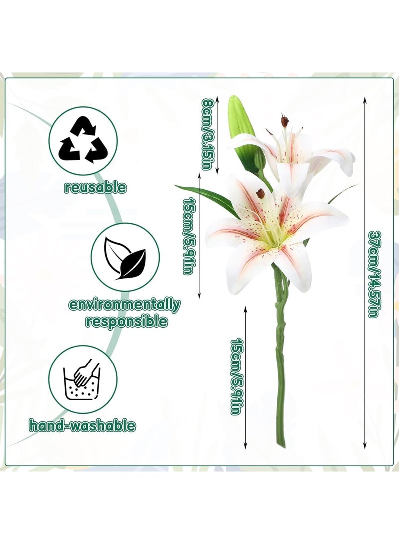 Luckam 8Pcs Artificial Lily Bouquet Set, Short Stem Faux Flowers with 16 Blooms and 8 Buds, Realistic Floral Arrangement forHome Decor, Wedding Centerpieces, Office, and Party Decoration (White/Pink) - Image 5