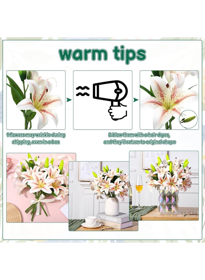 Luckam 8Pcs Artificial Lily Bouquet Set, Short Stem Faux Flowers with 16 Blooms and 8 Buds, Realistic Floral Arrangement forHome Decor, Wedding Centerpieces, Office, and Party Decoration (White/Pink) - Image 3