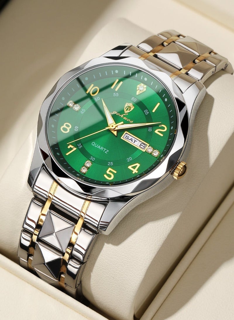 جوهوس ساعات رجالية، ساعة يد كوارتز تناظرية فاخرة من أفضل العلامات التجارية، مقاومة للماء، مضيئة، بسوار من الفولاذ المقاوم للصدأ - 41 مم - هدية للأب أو الصديق - Image 2