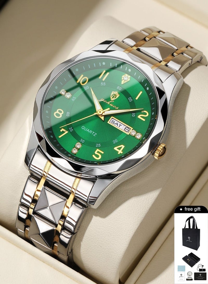 جوهوس ساعات رجالية، ساعة يد كوارتز تناظرية فاخرة من أفضل العلامات التجارية، مقاومة للماء، مضيئة، بسوار من الفولاذ المقاوم للصدأ - 41 مم - هدية للأب أو الصديق - Image 1