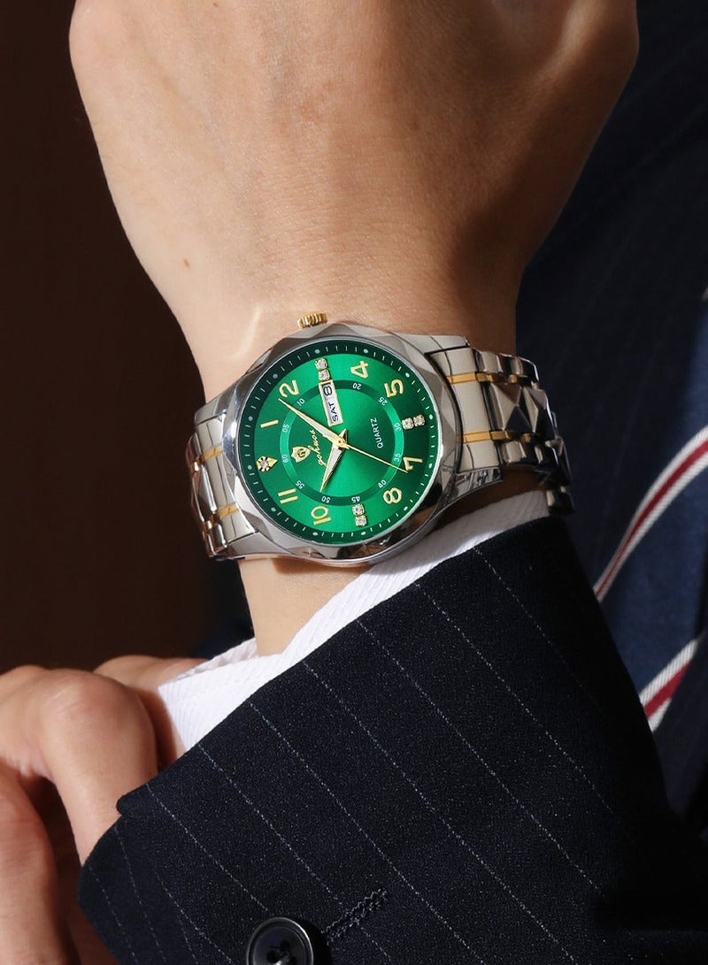 جوهوس ساعات رجالية، ساعة يد كوارتز تناظرية فاخرة من أفضل العلامات التجارية، مقاومة للماء، مضيئة، بسوار من الفولاذ المقاوم للصدأ - 41 مم - هدية للأب أو الصديق - Image 4