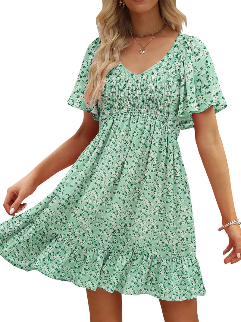 UEAL Spring Dresses for Women 2026 Cute Summer Beach Wedding Guest Sun Dresses for Women Medium Green Floral B - Image 1