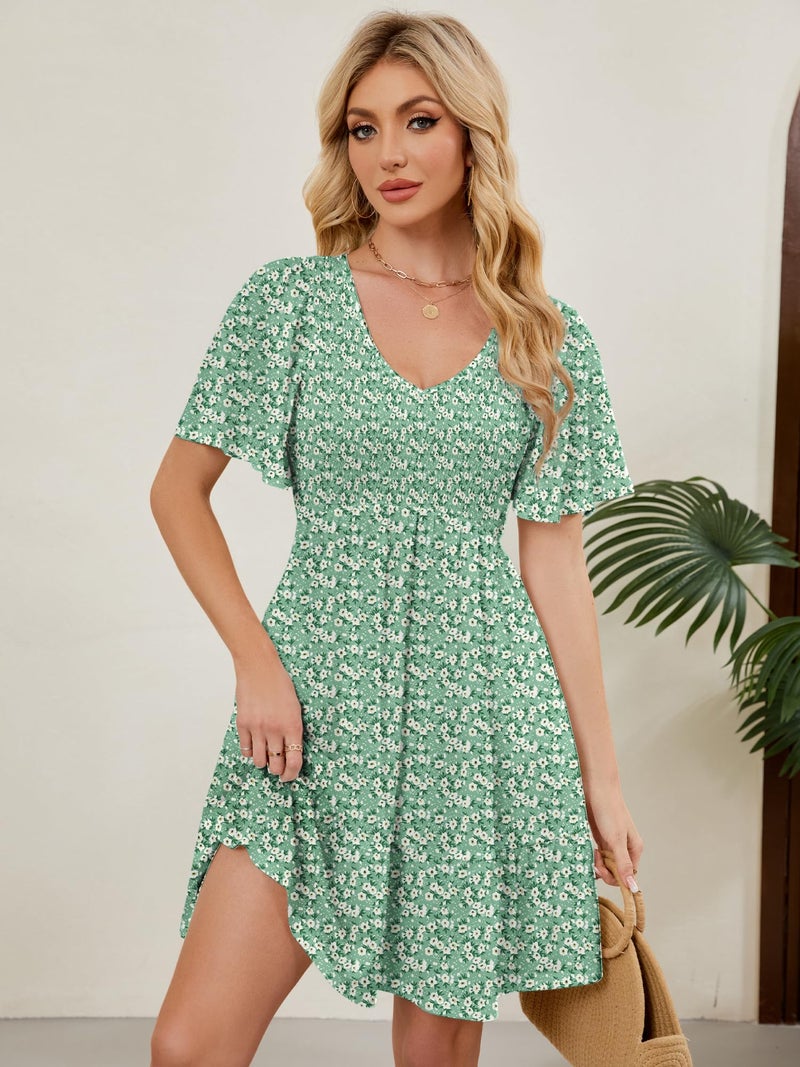 UEAL Spring Dresses for Women 2026 Cute Summer Beach Wedding Guest Sun Dresses for Women Medium Green Floral B - Image 2