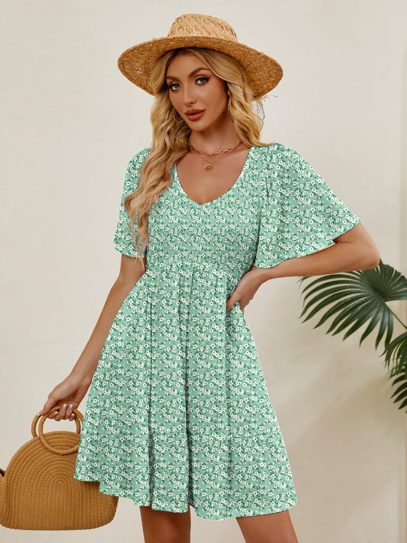UEAL Spring Dresses for Women 2026 Cute Summer Beach Wedding Guest Sun Dresses for Women Medium Green Floral B - Image 3
