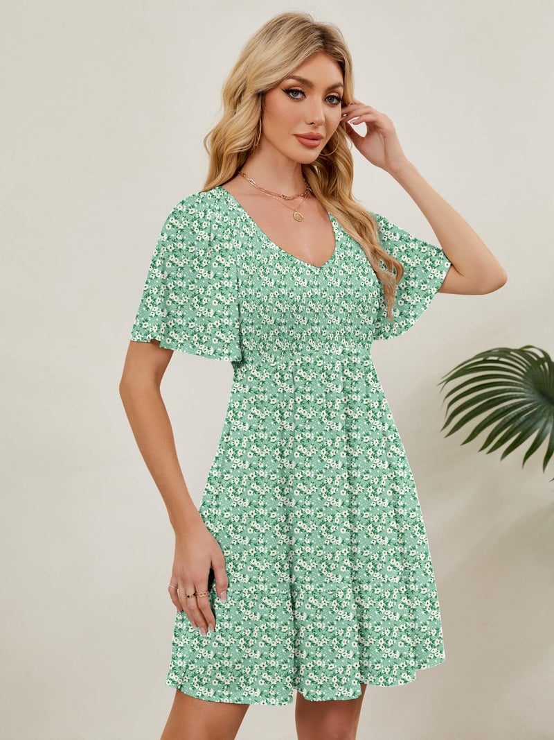 UEAL Spring Dresses for Women 2026 Cute Summer Beach Wedding Guest Sun Dresses for Women Medium Green Floral B - Image 5