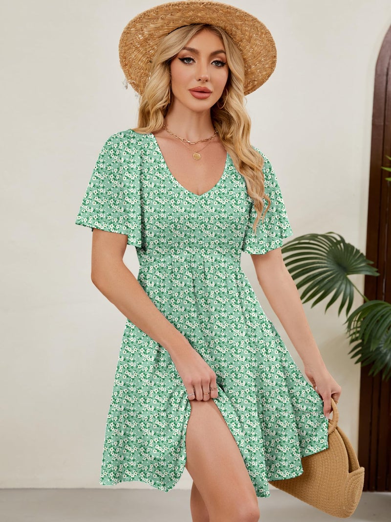 UEAL Spring Dresses for Women 2026 Cute Summer Beach Wedding Guest Sun Dresses for Women Medium Green Floral B - Image 4