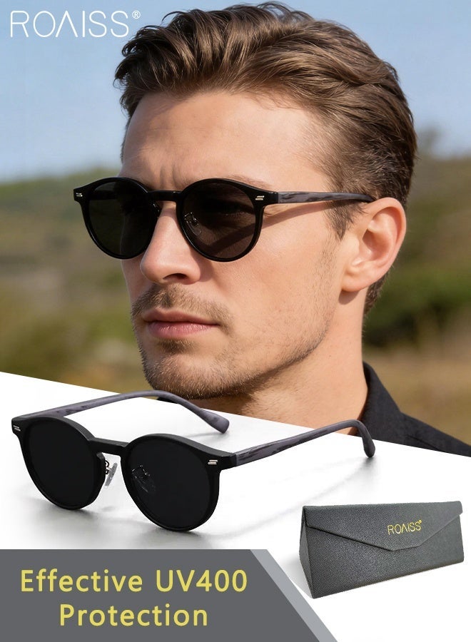 رويس نظارات شمسية مستديرة للنساء والرجال، نظارات شمسية بحماية UV400 مع أذرع TR، نظارات شمسية عصرية مضادة للوهج للقيادة والسفر والصيد مع حقيبة 63 مم (أسود) - Image 1