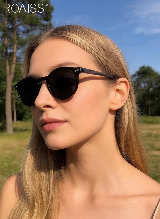 رويس نظارات شمسية مستديرة للنساء والرجال، نظارات شمسية بحماية UV400 مع أذرع TR، نظارات شمسية عصرية مضادة للوهج للقيادة والسفر والصيد مع حقيبة 63 مم (أسود) - Image 2
