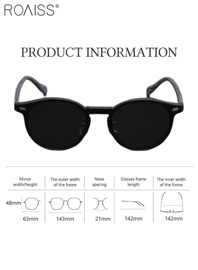 رويس نظارات شمسية مستديرة للنساء والرجال، نظارات شمسية بحماية UV400 مع أذرع TR، نظارات شمسية عصرية مضادة للوهج للقيادة والسفر والصيد مع حقيبة 63 مم (أسود) - Image 3