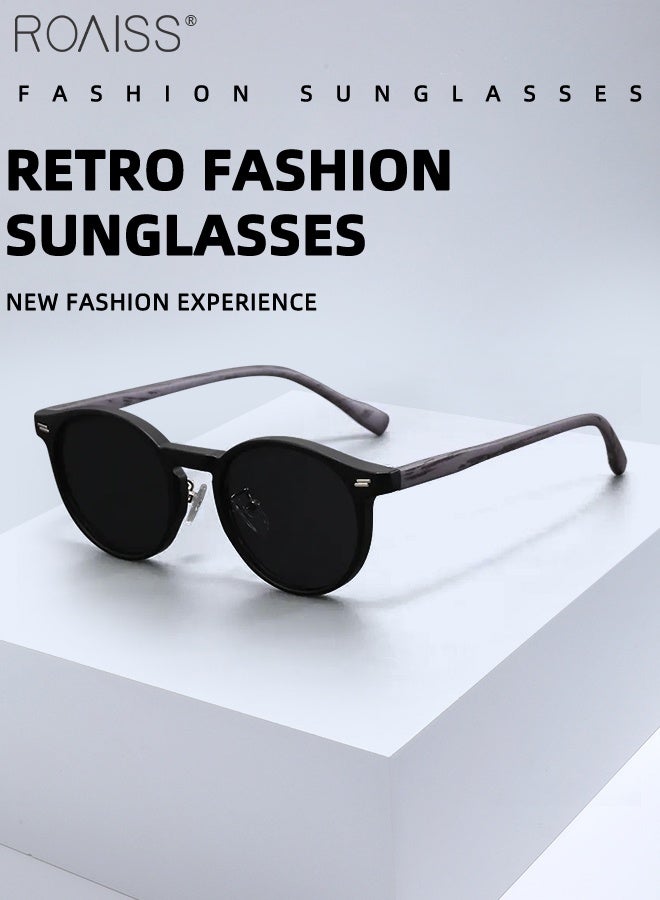 رويس نظارات شمسية مستديرة للنساء والرجال، نظارات شمسية بحماية UV400 مع أذرع TR، نظارات شمسية عصرية مضادة للوهج للقيادة والسفر والصيد مع حقيبة 63 مم (أسود) - Image 4