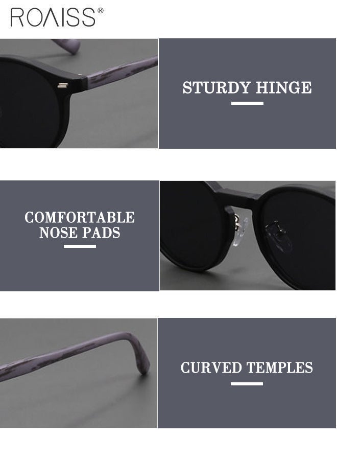 رويس نظارات شمسية مستديرة للنساء والرجال، نظارات شمسية بحماية UV400 مع أذرع TR، نظارات شمسية عصرية مضادة للوهج للقيادة والسفر والصيد مع حقيبة 63 مم (أسود) - Image 5
