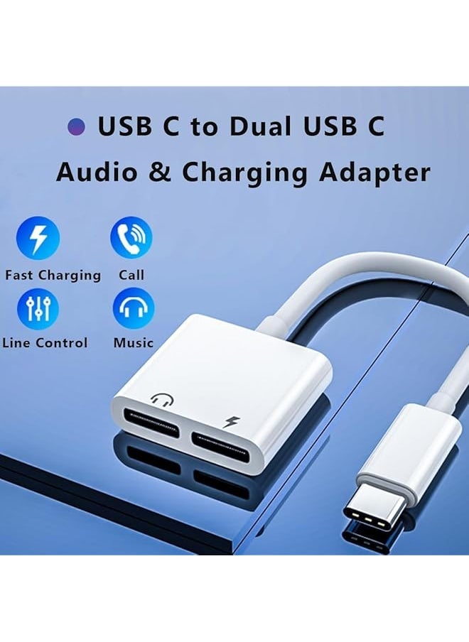 erorex - Usb C To Dual Usb C Audio Headphone And Charging Adapter 2 In 1 Dual Usb C Splitter For Iphone 15 Pro Max Plus Compatible With Ipad Pro Air Galaxy S23 S22 S21 Google Pixel 7 6 5 4 - Image 1