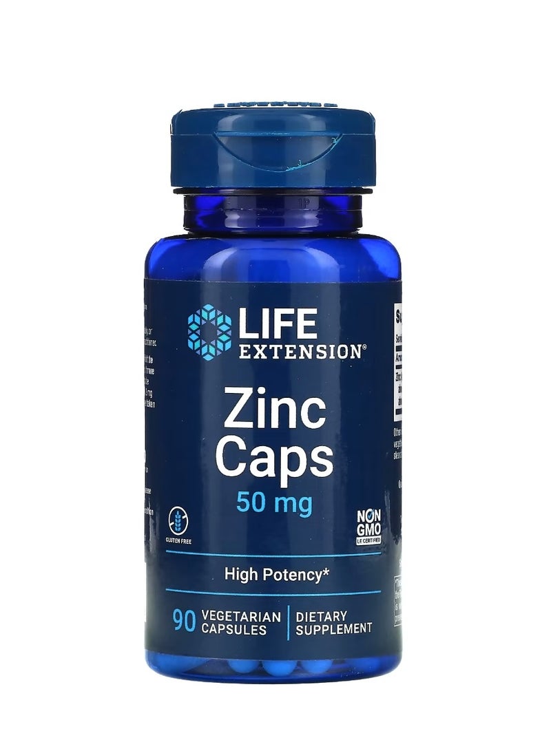 Life Extension Zinc Caps High Potency 50 mg 90 Vegetarian Capsules - Image 1