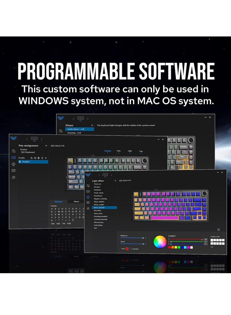 EPOMAKER x AULA F75 Gasket Mechanical Keyboard, 75% Wireless Hot Swappable Gaming Keyboard with Five-Layer Padding - Image 3