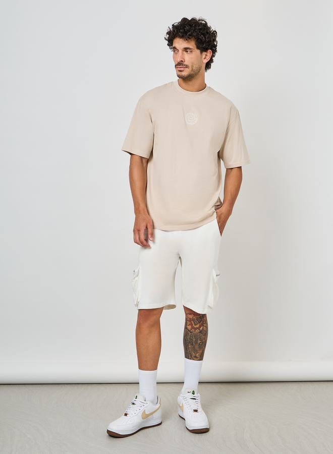 Styli Back Printed Oversized Cotton Rich T-Shirt with Mock Neck Detail  - Image 2