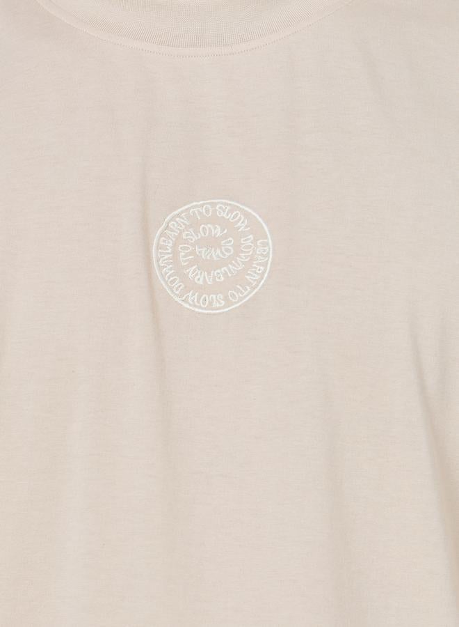 Styli Back Printed Oversized Cotton Rich T-Shirt with Mock Neck Detail  - Image 4