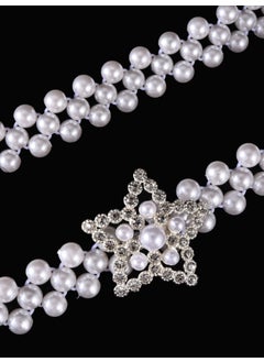 Pearl Waist Chain Women Fashion Dress Decorative Rhinestone Elastic Belt Korean Style Elegant Thin Belt three rows of five-pointed star silver