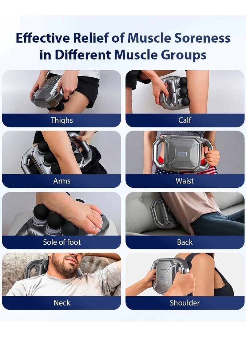 Six Head Electric Fascia Gun Massager with Vibration & Red Light Therapy – Deep Tissue Muscle Massage Gun for Pain Relief, Body Relaxation & Improved Blood Circulation | Quiet Operation | 6 Massage Heads | Full Body Use – Back, Neck, Legs, Arms, Feet & More - Image 3
