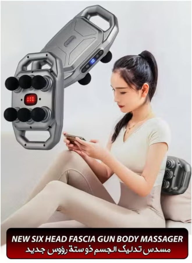 Six Head Electric Fascia Gun Massager with Vibration & Red Light Therapy – Deep Tissue Muscle Massage Gun for Pain Relief, Body Relaxation & Improved Blood Circulation | Quiet Operation | 6 Massage Heads | Full Body Use – Back, Neck, Legs, Arms, Feet & More - Image 5