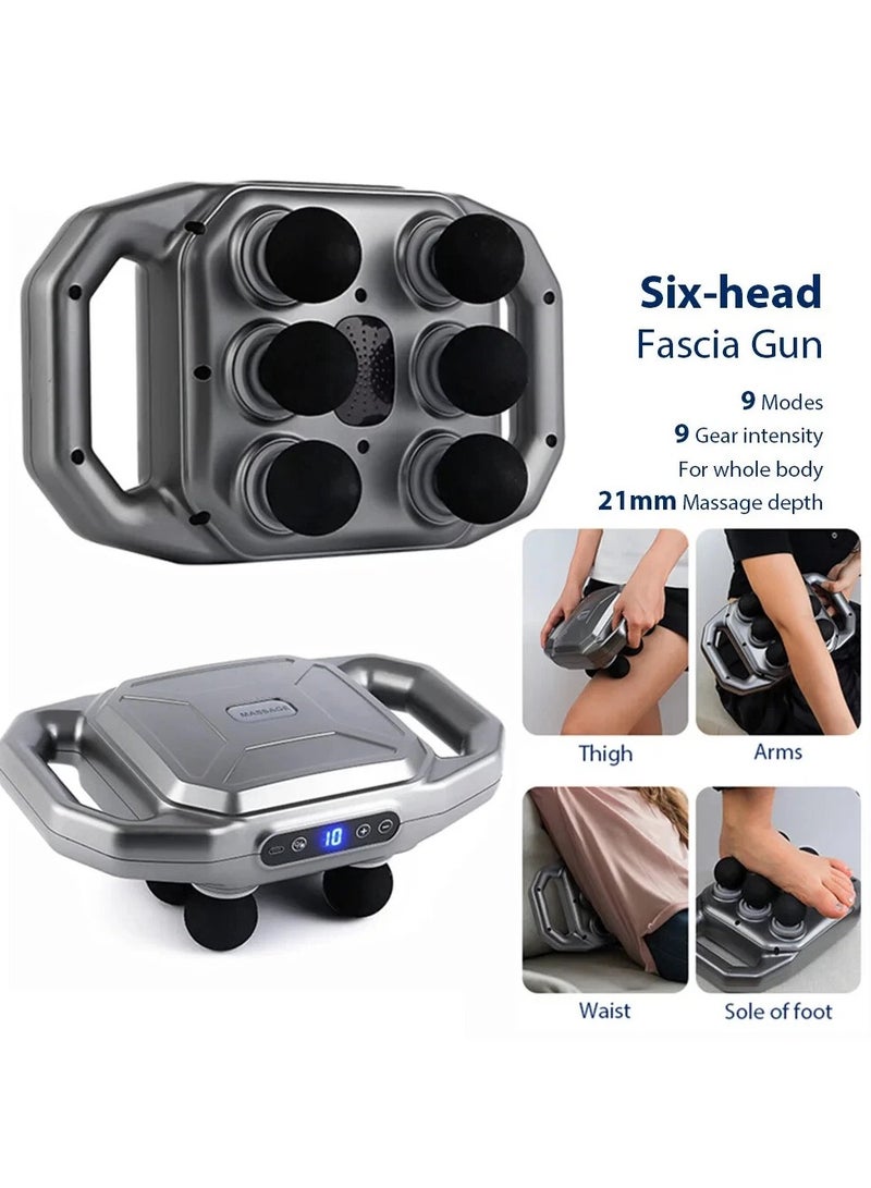 Six Head Electric Fascia Gun Massager with Vibration & Red Light Therapy – Deep Tissue Muscle Massage Gun for Pain Relief, Body Relaxation & Improved Blood Circulation | Quiet Operation | 6 Massage Heads | Full Body Use – Back, Neck, Legs, Arms, Feet & More - Image 2