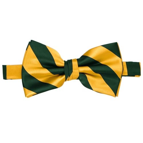 tiemart Striped Bow Tie (Hunter Green and Golden Yellow) - Image 3