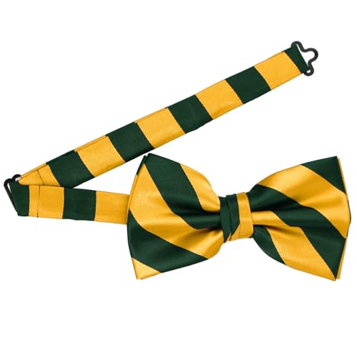 tiemart Striped Bow Tie (Hunter Green and Golden Yellow) - Image 4