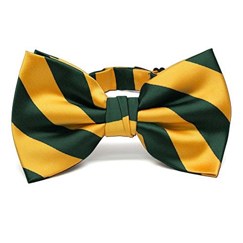 tiemart Striped Bow Tie (Hunter Green and Golden Yellow) - Image 1