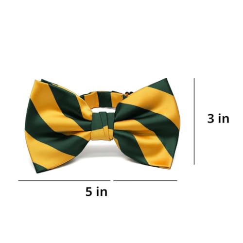 tiemart Striped Bow Tie (Hunter Green and Golden Yellow) - Image 2