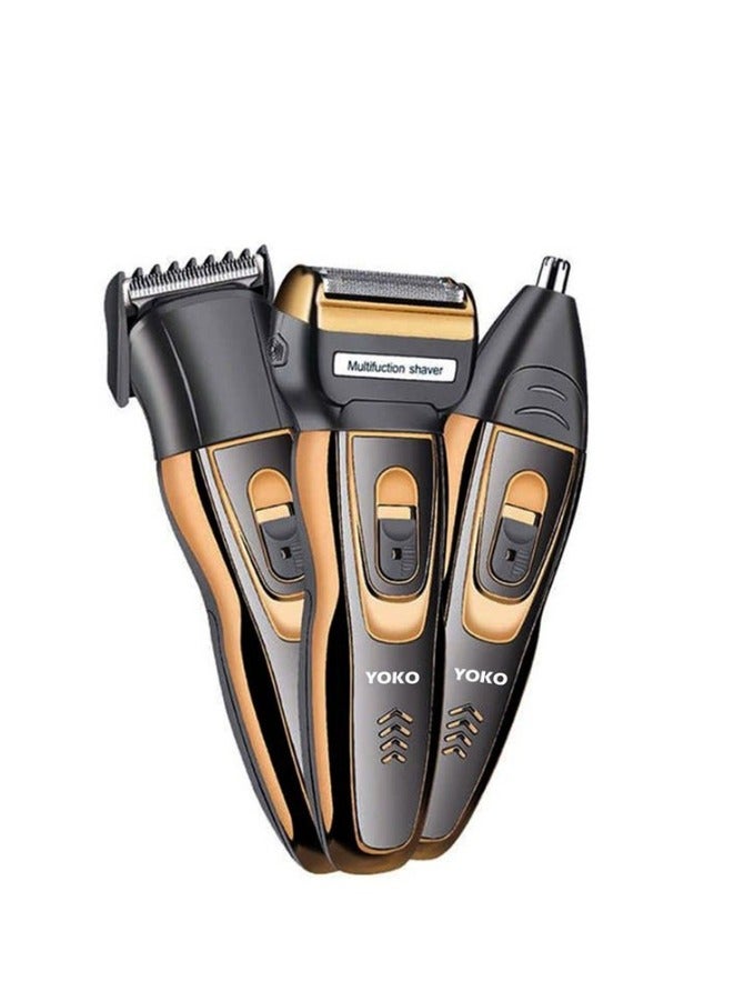YOKO Yoko 3-in-1 Rechargeable Shaver, Hair Clipper & Nose Trimmer - Black & Gold for Ultimate Grooming - Image 2