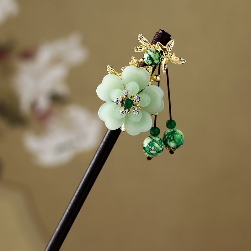 Generic Palace Style Imitation Ebony Hairpin Antique Hanfu Flower Hair Hairpin National Style Tassel Hairpin Ancient Clothing Hair Ornament Yunxi Ruo