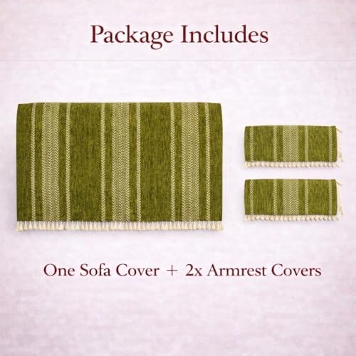 STITCHNEST Chenille Printed Sofa Cover 3 Seater with 2 Hand Rest Covers – Washable Green Sofa Cover with Tassels – Durable Premium Fabric – Stylish Sofa Protector for Living Room & Furniture Decor - Image 2