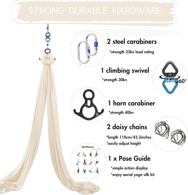 SKYPHAROS Aerial Silks Yoga Swing Set - 9/11 Yards Aerial Yoga Hammock Kit Anti-Gravity Flying for Fitness, Low/Non Stretch Nylon Tricot Fabric Hardware Included for Dance - Image 2