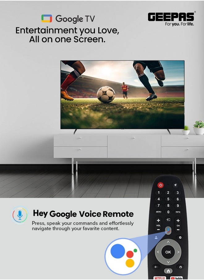 GEEPAS - 100" Ultra HD QLED Smart Google TV | Advanced Search, Voice Remote, HDMI/USB, HQ Sound & AV Modes - Image 1