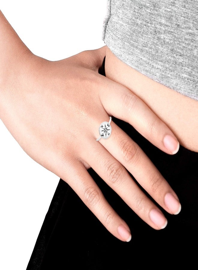 ايرافيدا خاتم مرساة من الفضة الإسترليني عيار 925 من إيرافيدا بتصميم بوصلة بحرية (مقاس 8) | خاتم مرساة دائري بتصميم بسيط للنساء | مجوهرات عصرية - Image 5