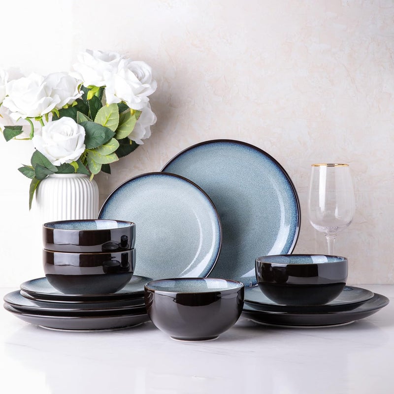 LERATIO Ceramic Dinnerware Sets for 4Stoneware Coupe Plates and Bowls SetsHighly Chip and Crack Resistant  Dishwasher  Microwave  Oven Safe Dishes setReactive Glaze Dinnerware Service for 4 - Image 1