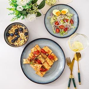 LERATIO Ceramic Dinnerware Sets for 4Stoneware Coupe Plates and Bowls SetsHighly Chip and Crack Resistant  Dishwasher  Microwave  Oven Safe Dishes setReactive Glaze Dinnerware Service for 4 - Image 3