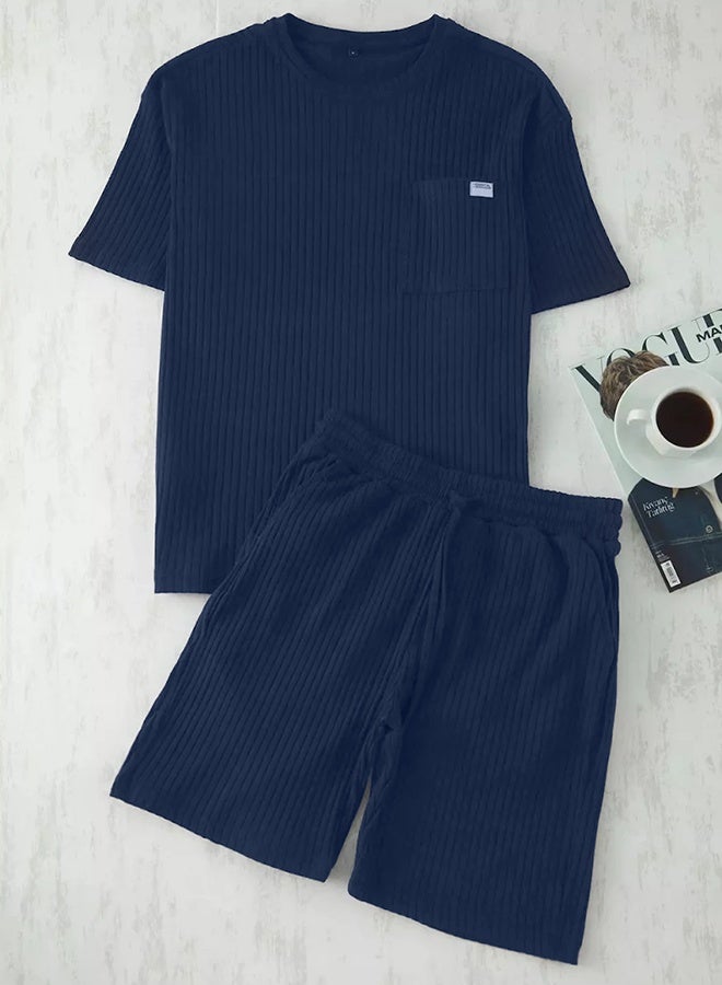Oversize Fit Ribbed Knitted Shorts Pajama Set