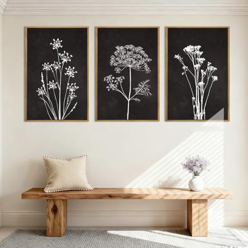 BINCUE Framed Botanical Wall Art Black Grey and White Plant Floral Print Canvas for Living Room Bedroom Office 3 Panel 16x24 Inches - Image 4