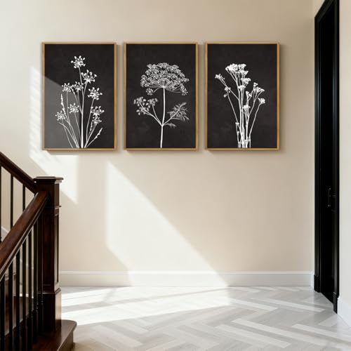 BINCUE Framed Botanical Wall Art Black Grey and White Plant Floral Print Canvas for Living Room Bedroom Office 3 Panel 16x24 Inches - Image 5
