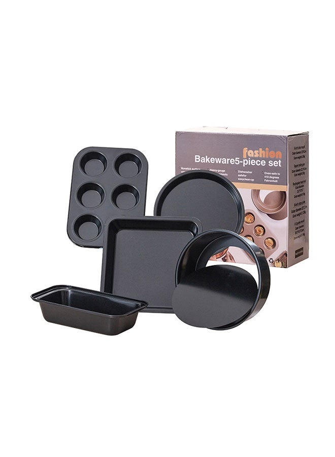5 Pcs Baking Pans Set, Carbon Steel Oven Baking Tools, Easy Release Kitchen Baking Sheets, Metal Oven Baking Sets, Nonstick Baking Sheet Oven Trays Bakeware Set with Round/Square Cake Pan, 6-Cup Muffin Pan, Loaf Pan, Pizza Tray, Pizza Pan, Cake Tin, Cake Tray, Cookie Sheet Set Baking Supplies (Black) - Image 1