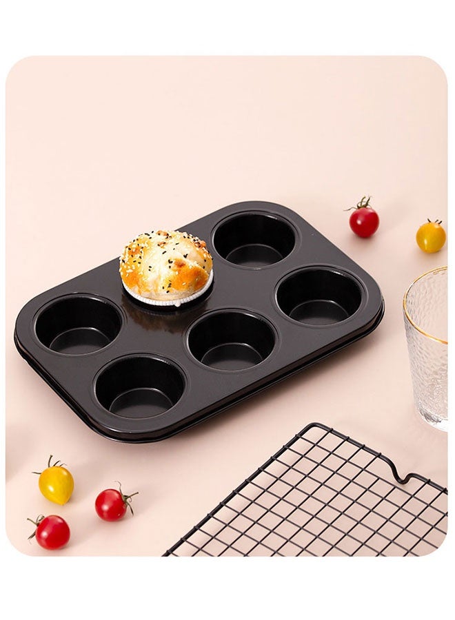 5 Pcs Baking Pans Set, Carbon Steel Oven Baking Tools, Easy Release Kitchen Baking Sheets, Metal Oven Baking Sets, Nonstick Baking Sheet Oven Trays Bakeware Set with Round/Square Cake Pan, 6-Cup Muffin Pan, Loaf Pan, Pizza Tray, Pizza Pan, Cake Tin, Cake Tray, Cookie Sheet Set Baking Supplies (Black) - Image 5